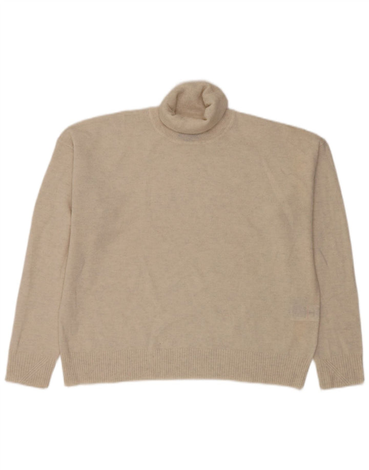 Superdry Jersey extragrande con cuello vuelto para mujer, talla 40, talla grande, lana beige