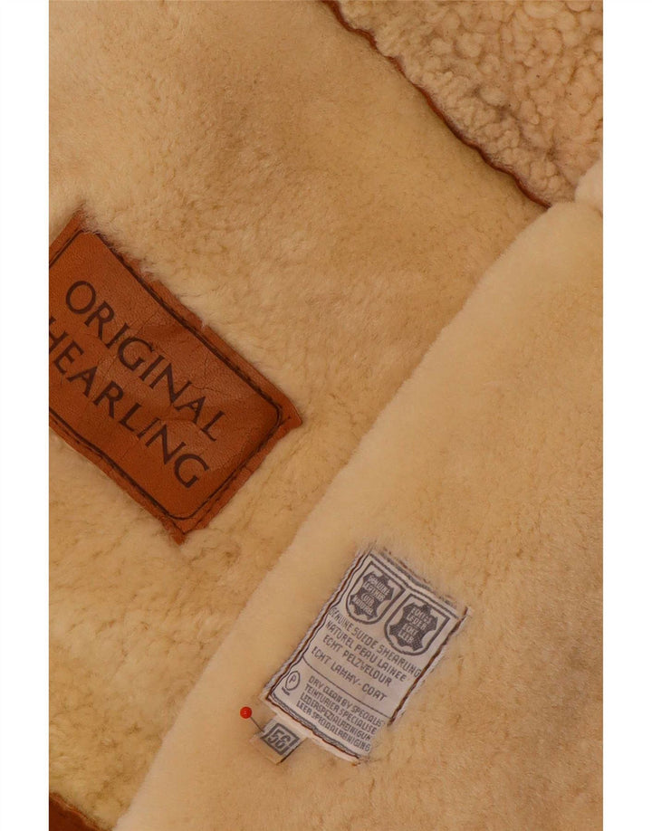 Chaqueta de piel de oveja vintage para hombre IT 56 2XL Marrón