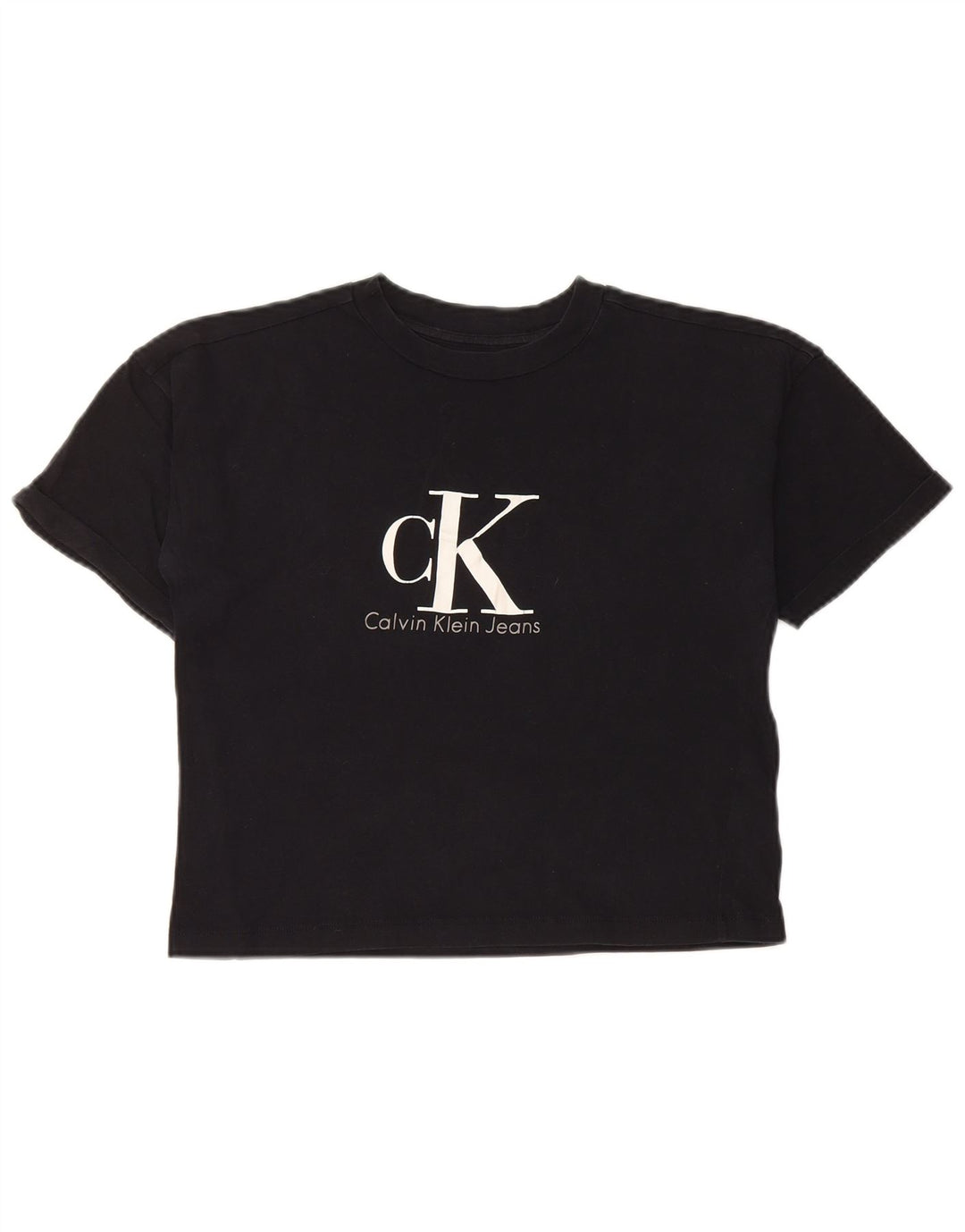 CALVIN KLEIN JEANS Camiseta corta con gráfico para mujer UK 6 XS Algodón negro