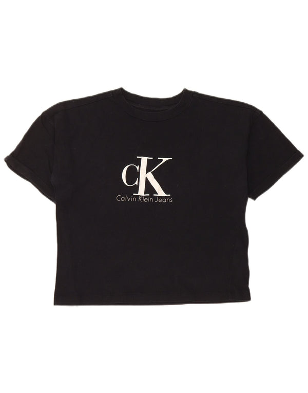 CALVIN KLEIN JEANS Camiseta corta con gráfico para mujer UK 6 XS Algodón negro