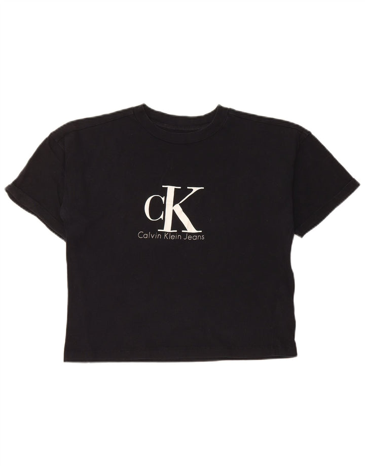CALVIN KLEIN JEANS Camiseta corta con gráfico para mujer UK 6 XS Algodón negro