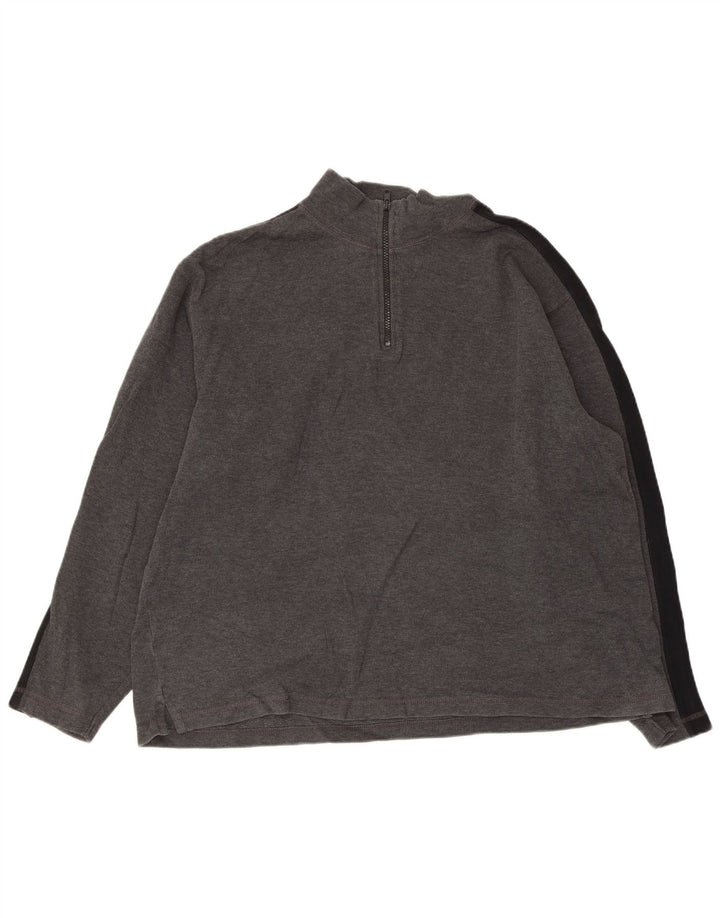 EDDIE BAUER Sudadera con cuello y cremallera para hombre, jersey grande de algodón gris con bloques de color