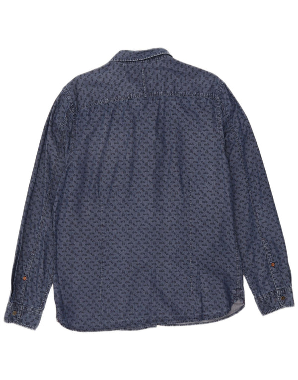 Camisa de corte slim con estampado abstracto de hombre de White Stuff en algodón azul grande