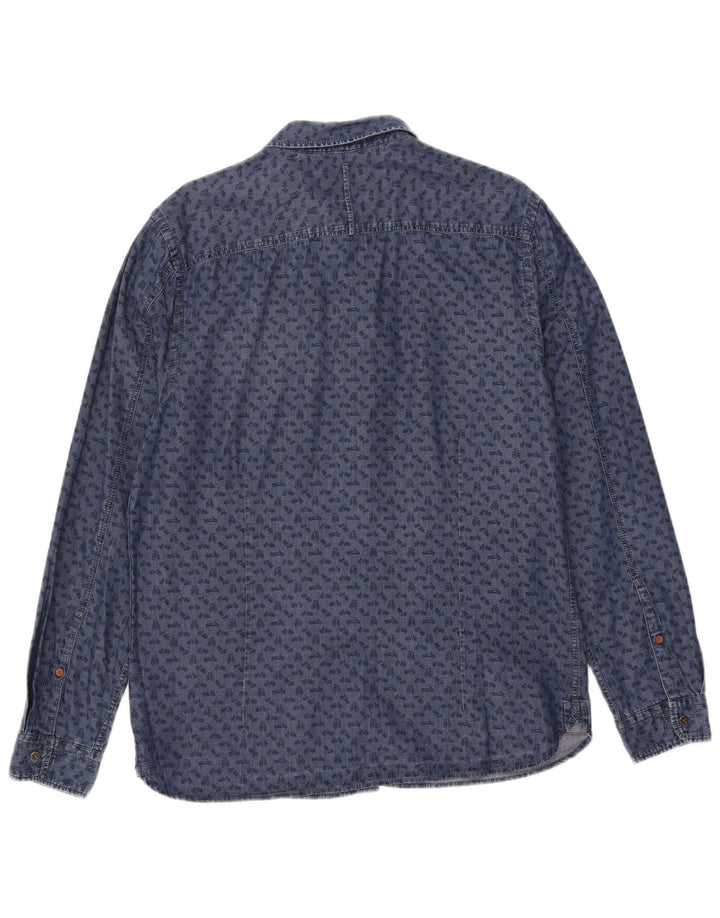 Camisa de corte slim con estampado abstracto de hombre de White Stuff en algodón azul grande