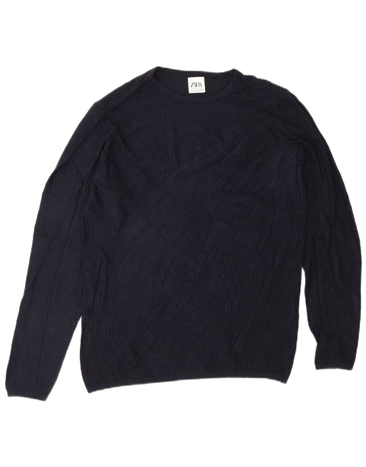 Zara Hombre Jersey Cuello Redondo Viscosa Azul Marino Medio