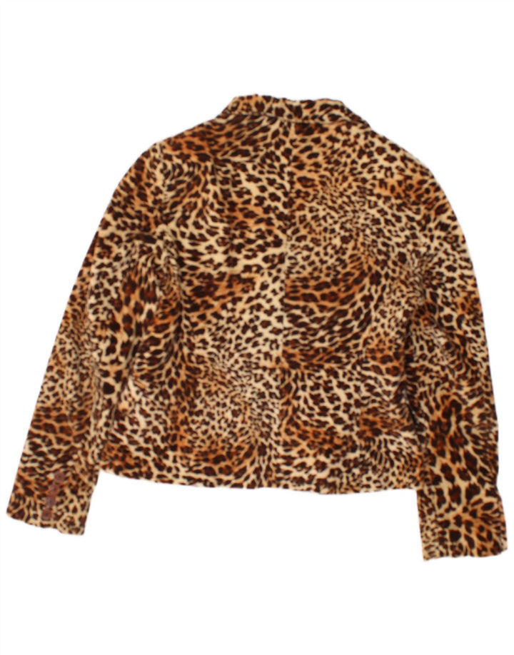 Vintage mujer 1 botón Blazer chaqueta Reino Unido 12 marrón medio estampado animal