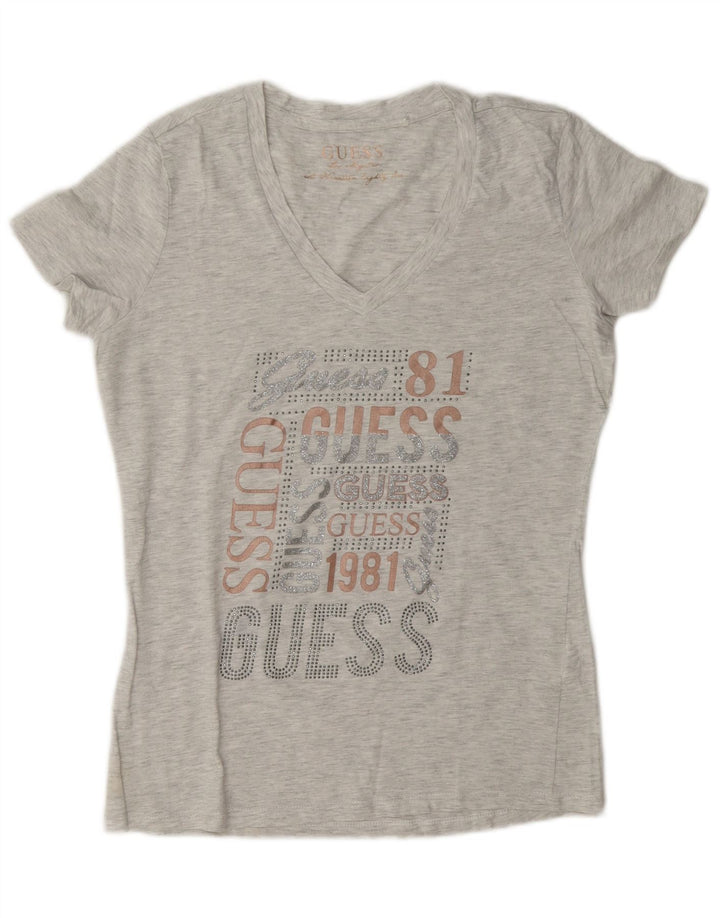Guess Camiseta gráfica para mujer Top UK 44 Gris medio moteado
