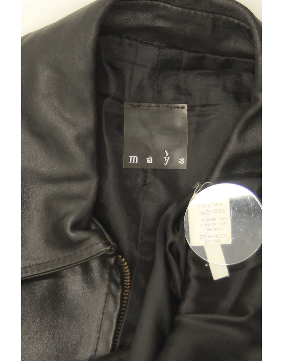 Mays Chaqueta de cuero para hombre IT 46 Small Cuero negro