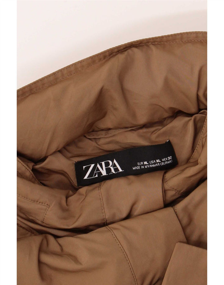 Zara Mujer Chubasquero Regular Fit Con Capucha XL Marrón