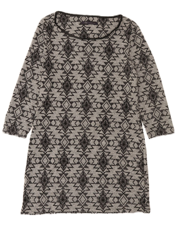 Marks & Spencer Vestido tipo jersey de manga 3/4 para mujer UK 10 Small Grey Fair Isle