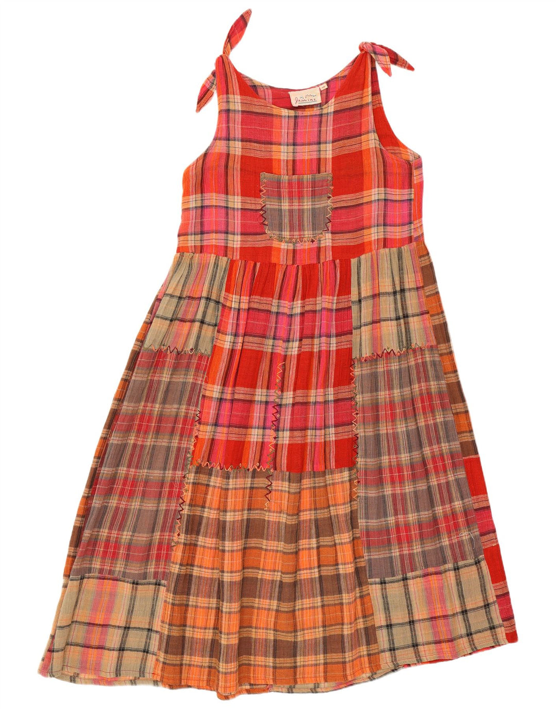 Vintage mujer A-Line vestido Reino Unido 14 medio multicolor patchwork algodón