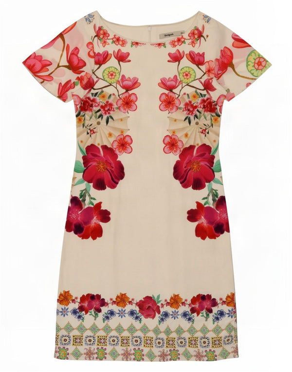 Desigual Vestido tubo para mujer EU 36 Pequeño algodón floral blanco
