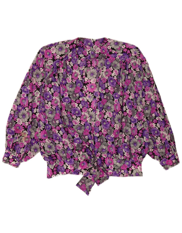 Vintage mujer abrigo camisa blusa Reino Unido 18 XL púrpura floral