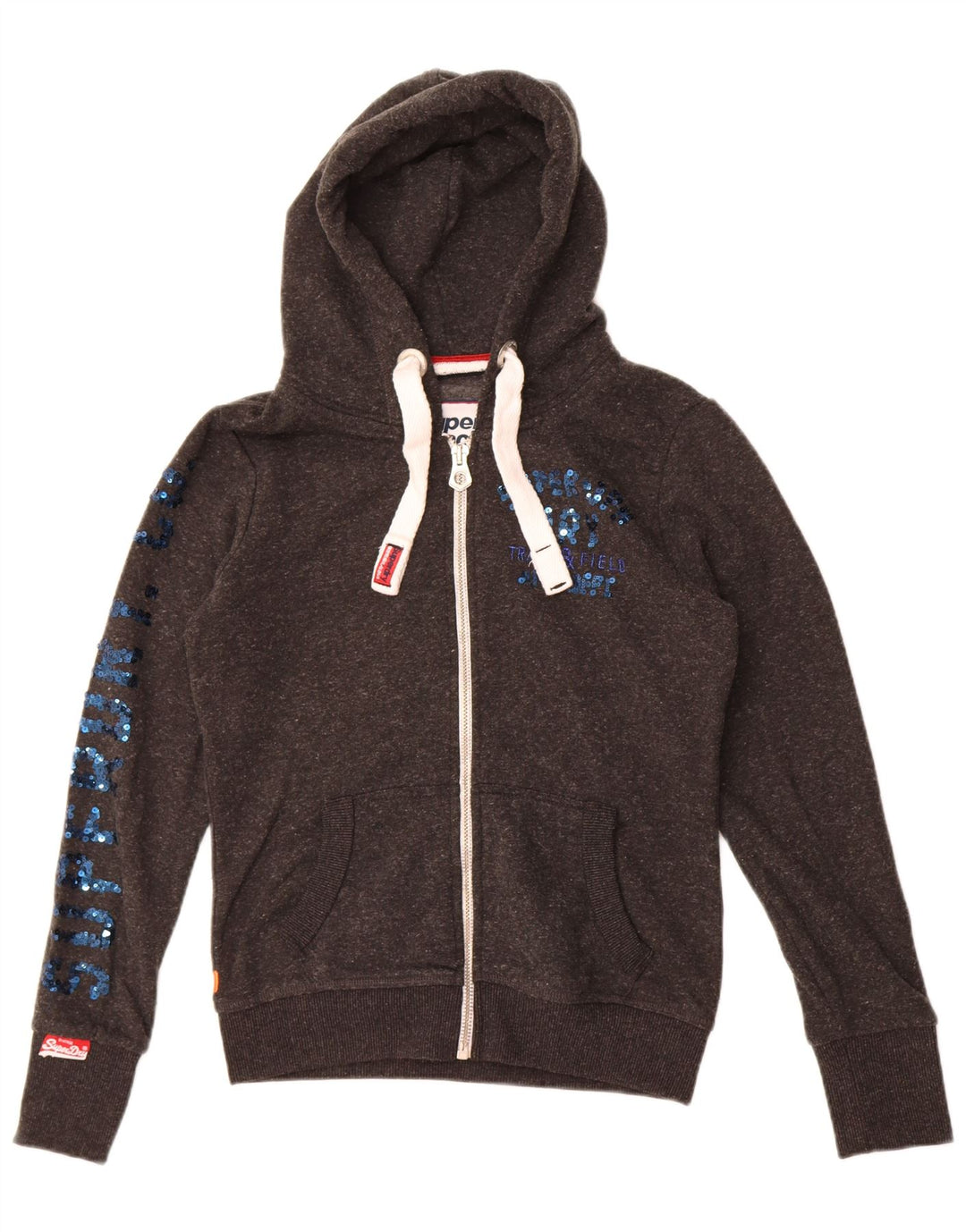 Superdry Sudadera con capucha y cremallera gráfica para mujer, talla 40, poliéster gris pequeño