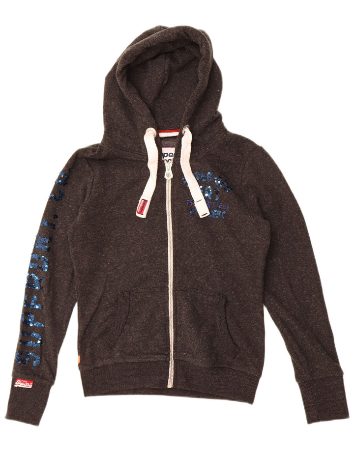 Superdry Sudadera con capucha y cremallera gráfica para mujer, talla 40, poliéster gris pequeño