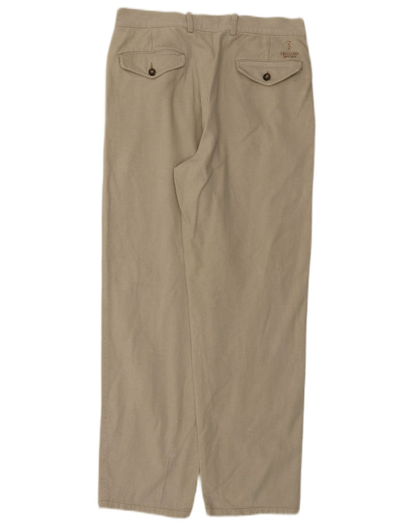 Trussardi Pantalón chino con pinzas para hombre IT 46 Small W29 L30 Algodón beige