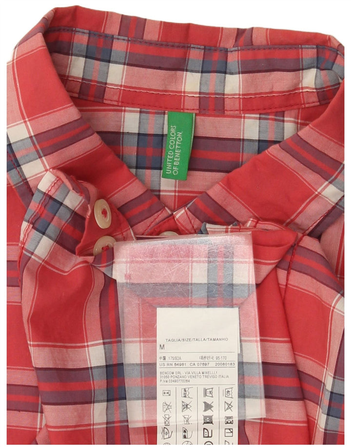 BENETTON Camisa Manga Corta Hombre Algodón Cuadros Rojo Mediano