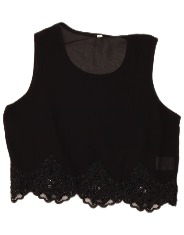 Vintage mujer crop ver a través de blusa Top Reino Unido 10 pequeño negro Paisley