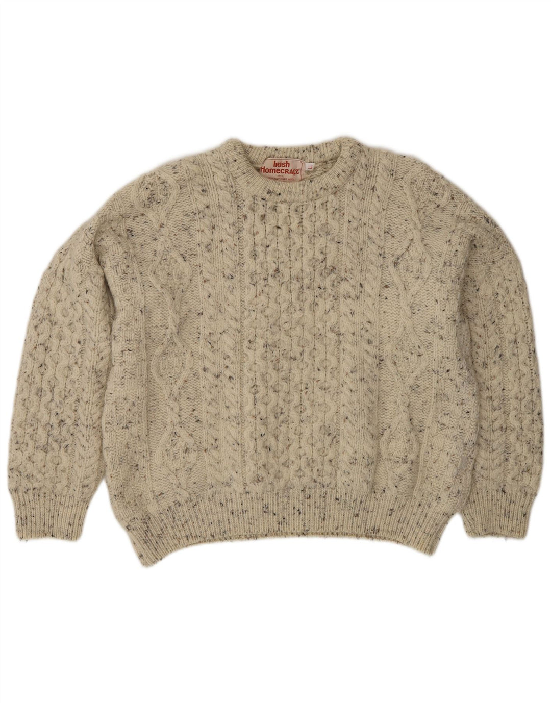 Irish Homecraft - Jersey de cuello redondo para hombre, talla grande, color gris moteado