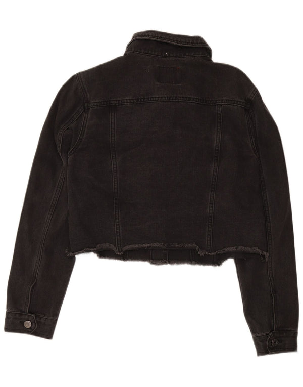Guess Chaqueta Vaquera Corta Desgastada para Mujer UK 12 Mediana Algodón Negro