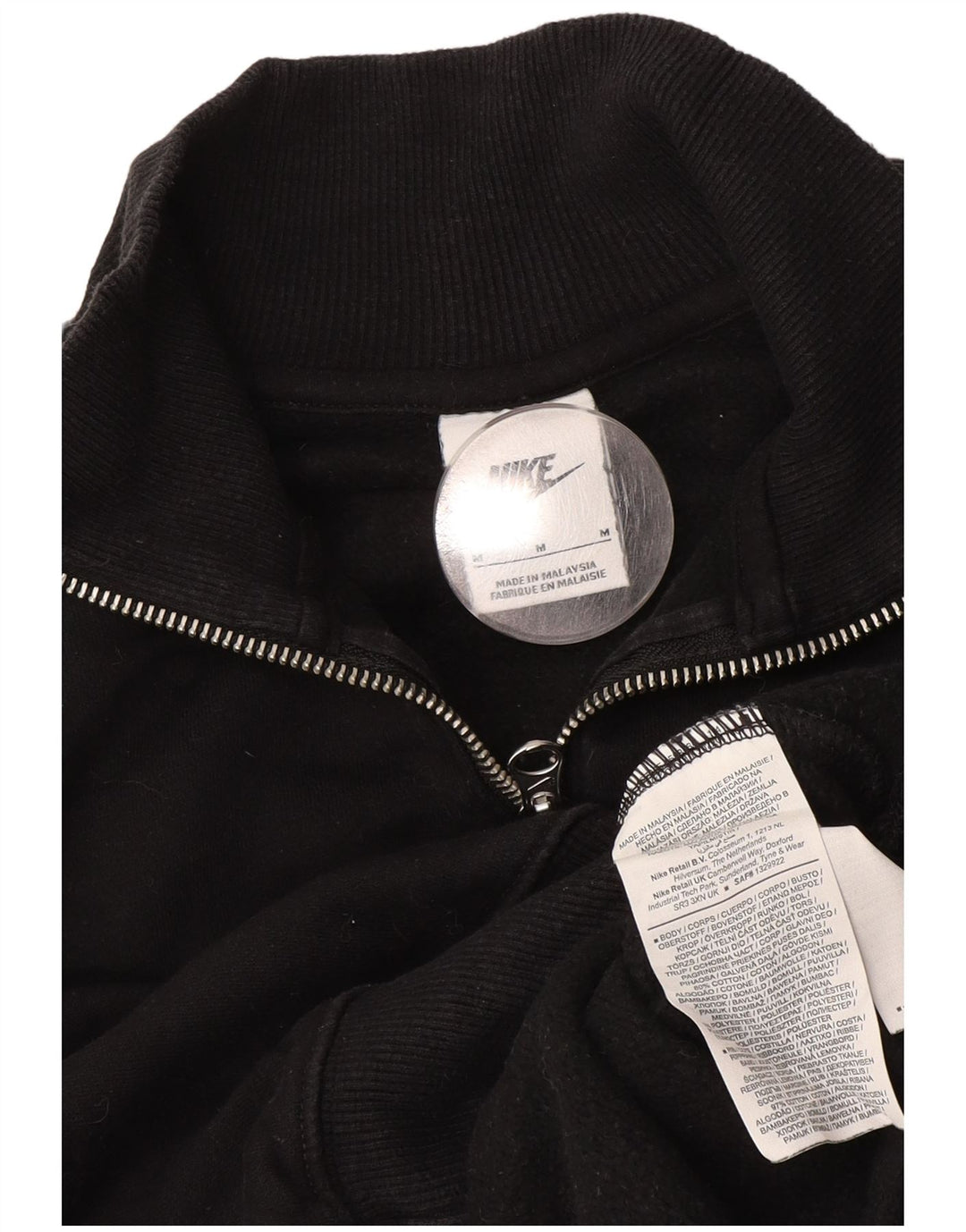 NIKE Sudadera corta con cuello y cremallera para mujer, talla M, algodón negro