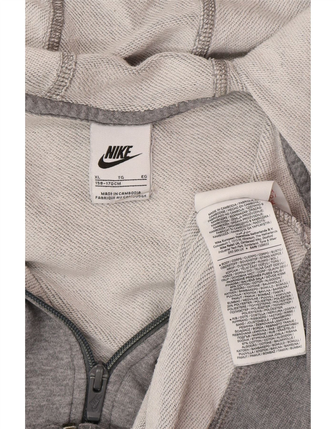 Nike Sudadera con capucha y cremallera para niños 13-14 años XL Gris Algodón