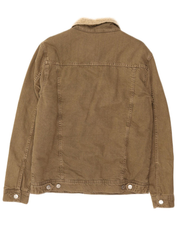 Zara Mens Sherpa Denim Jacket UK 38 Medium Caqui Algodón