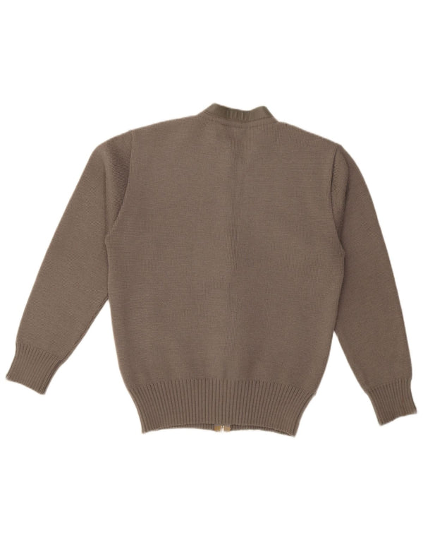 Vintage Mens Cardigan Suéter IT 50 Acrílico Marrón Medio