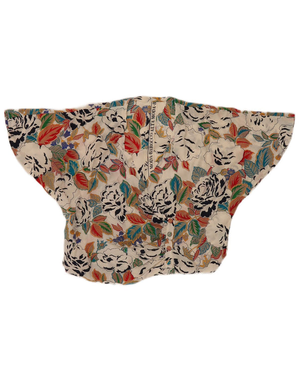 Vintage mujer crop batwing camisa blusa Reino Unido 14 medio multicolor floral