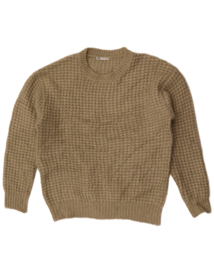 Zara Hombre Jersey De Cuello Redondo Jersey Grande Caqui Poliéster