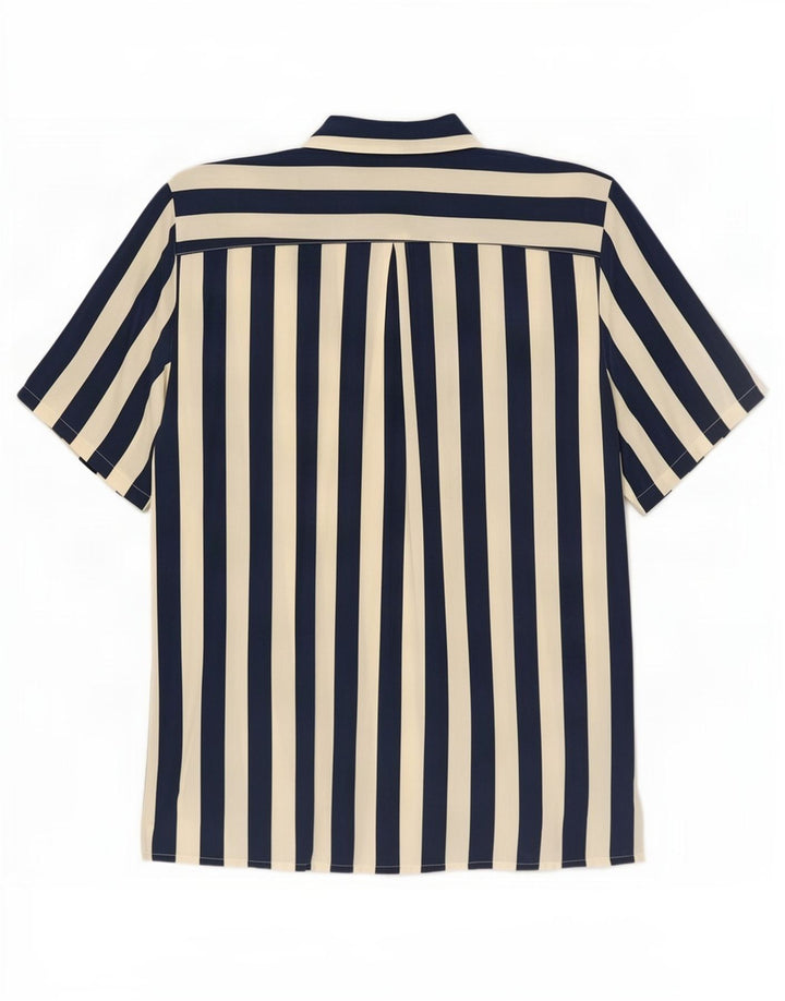 Vintage mujer manga corta camisa blusa IT 42 medio azul marino rayas