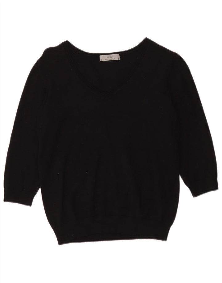 Marks & Spencer Suéter corto con cuello en V para mujer UK 44 Mediano Negro