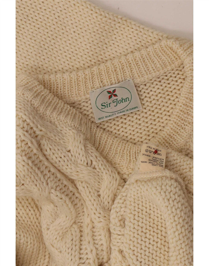 Vintage hombres cuello redondo jersey suéter medio beige lana
