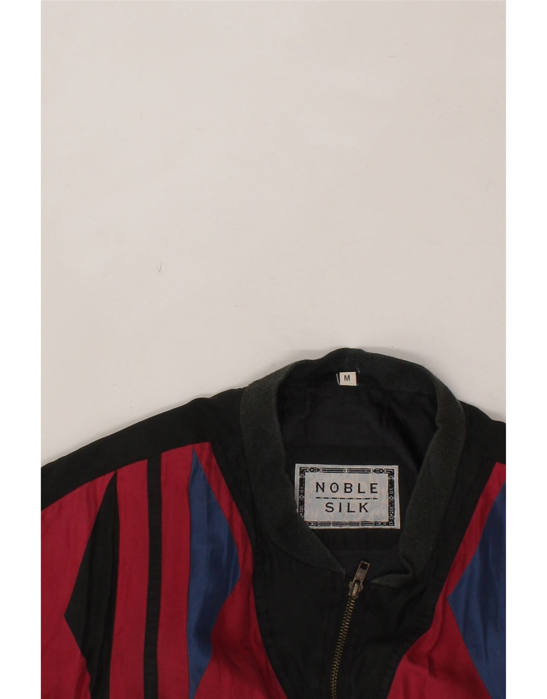 VINTAGE Chaqueta bomber holgada para hombre Reino Unido 38 Seda geométrica negra mediana