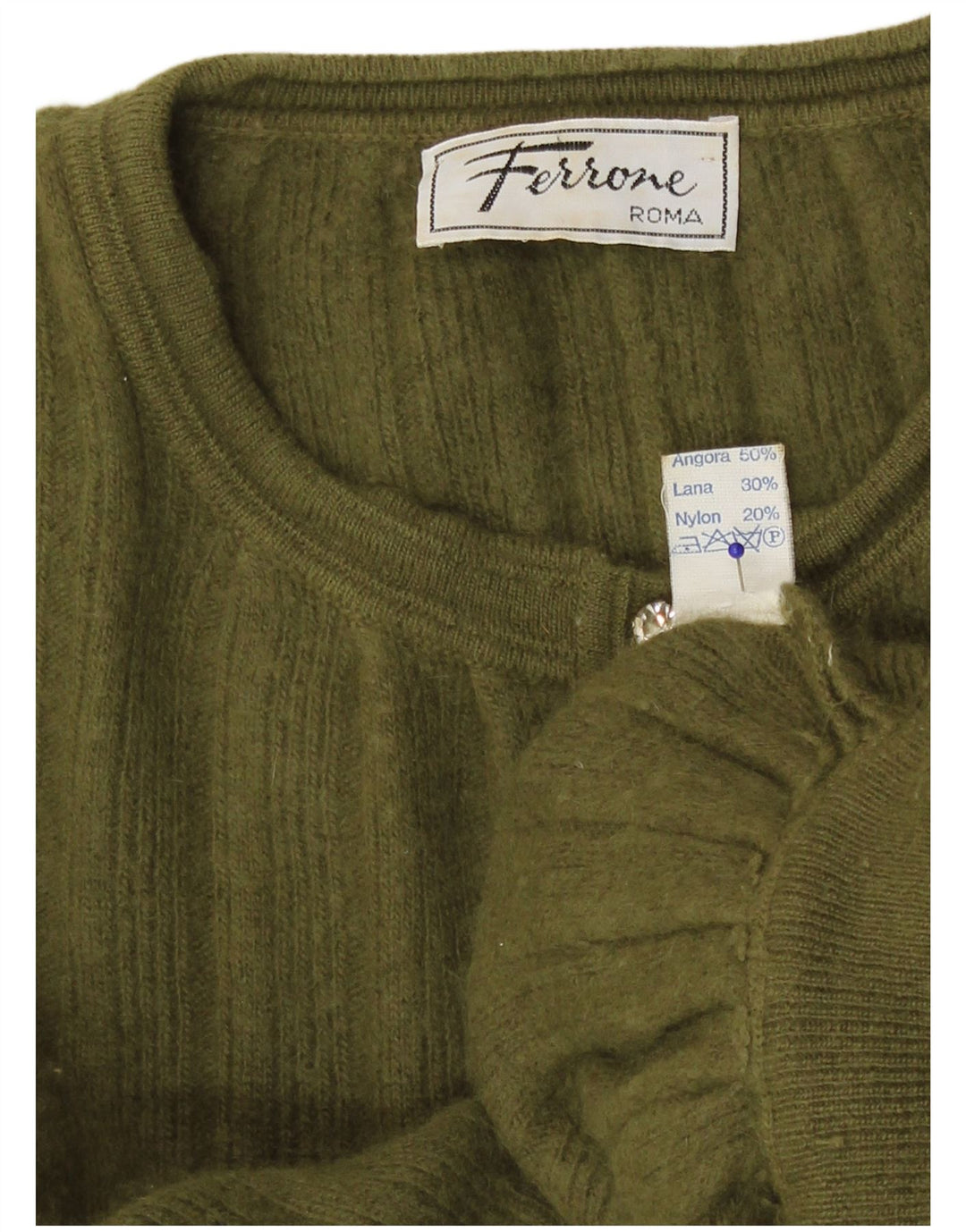 Ferrone Suéter tipo cárdigan corto para mujer Reino Unido 44 Angora verde medio