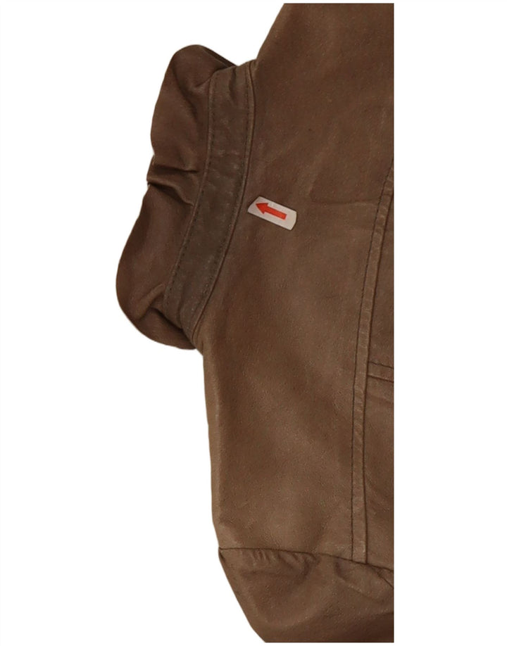 Vintage mujer crop chaqueta de cuero Reino Unido 10 pequeño beige