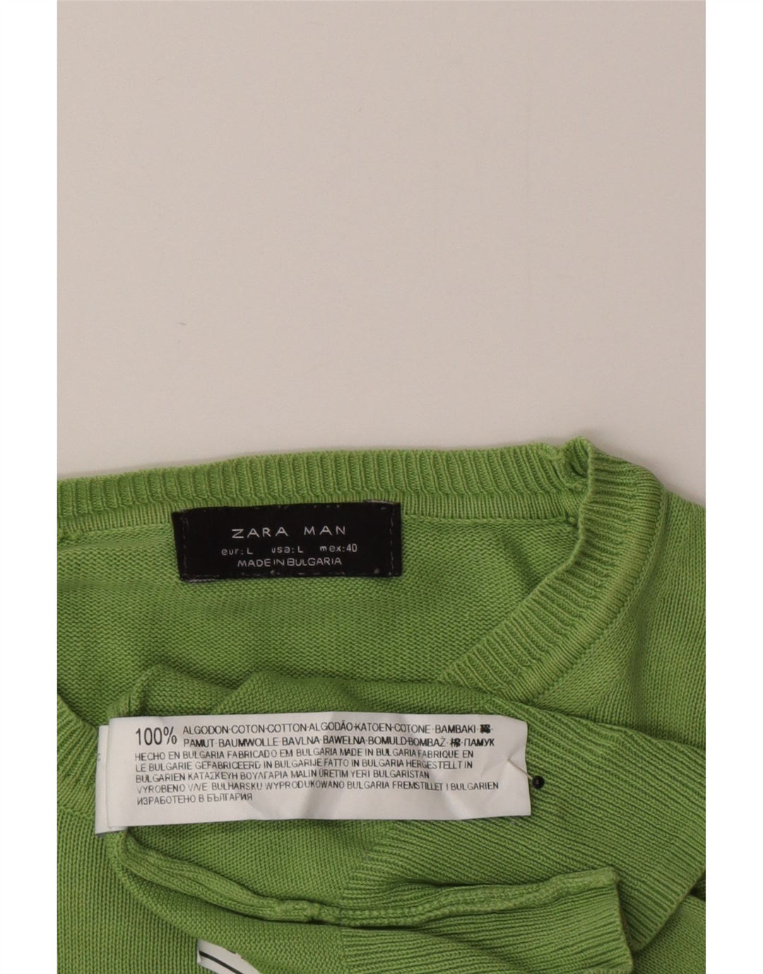 Zara Hombre Jersey Cuello Redondo Jersey Grande Algodón Verde