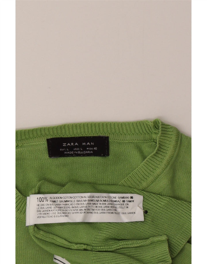 Zara Hombre Jersey Cuello Redondo Jersey Grande Algodón Verde