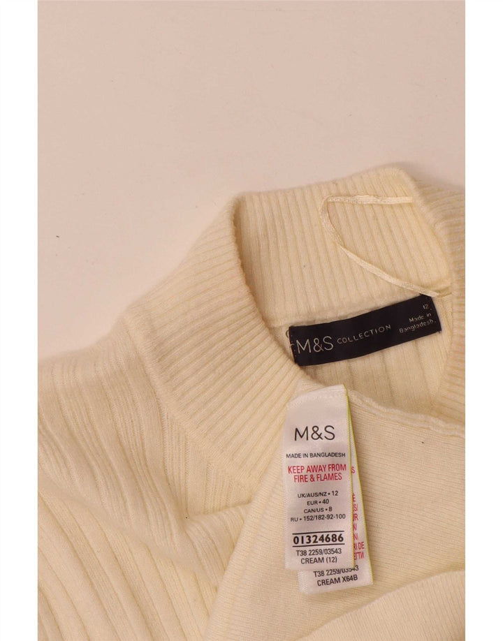 Marks & Spencer Suéter tipo jersey con cuello alto para mujer UK 12 Medium Off White