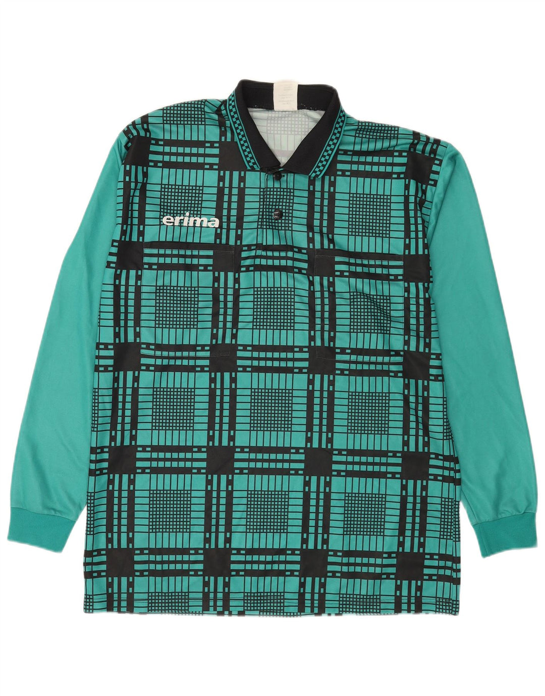 Erima Polo de manga larga para hombre XL Poliéster a cuadros verdes