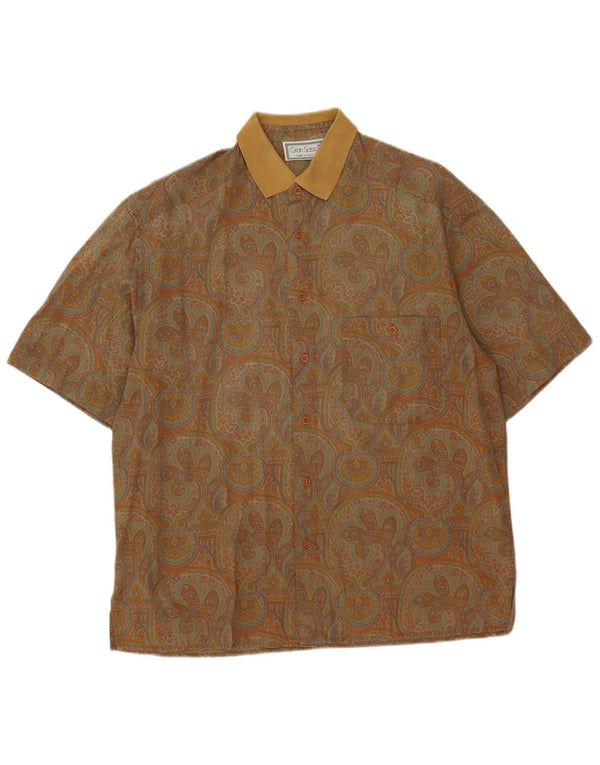 Gran Sasso Polo de manga corta para hombre Large Brown Paisley