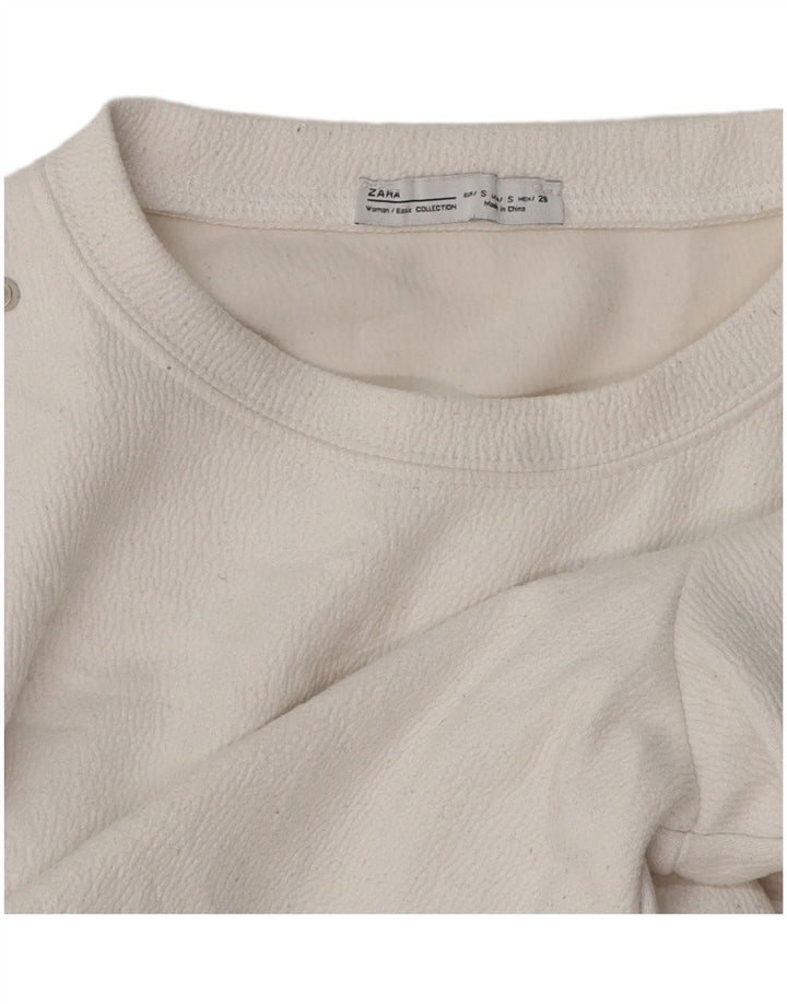 Zara Mujer Blusa Top UK 10 Small Blanco
