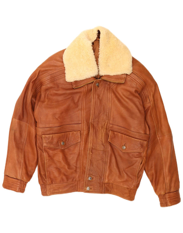 Vintage hombres holgado ajuste bombardero chaqueta de cuero EU 46 pequeño marrón