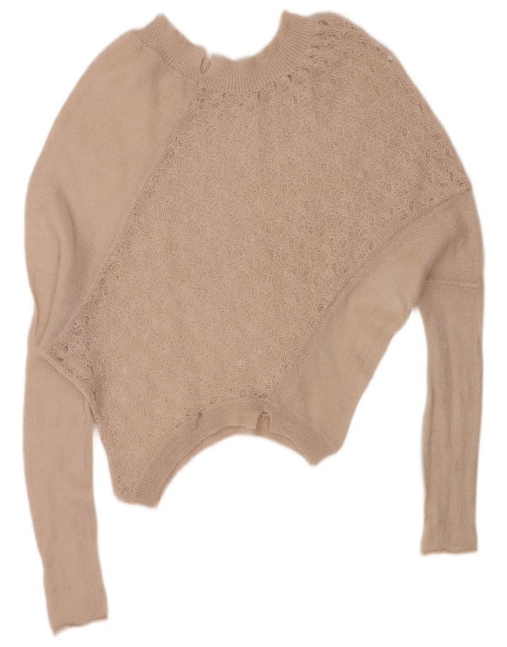 VINTAGE mujer oversize barco cuello jersey suéter Reino Unido 16 grande beige