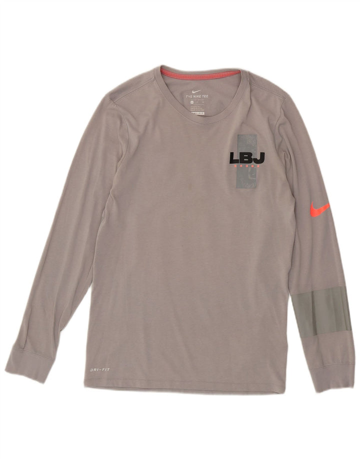 Nike Dri Fit Graphic Top manga larga para hombre pequeño algodón gris