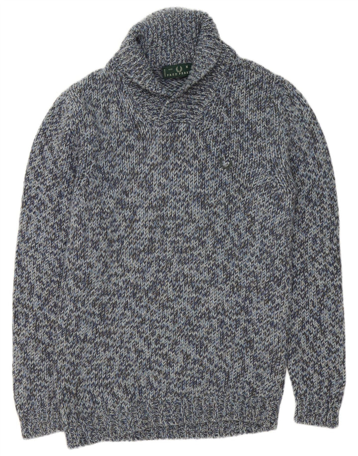 Fred Perry Jersey Con Cuello Chal Para Hombre De Lana Moteada En Azul Medio