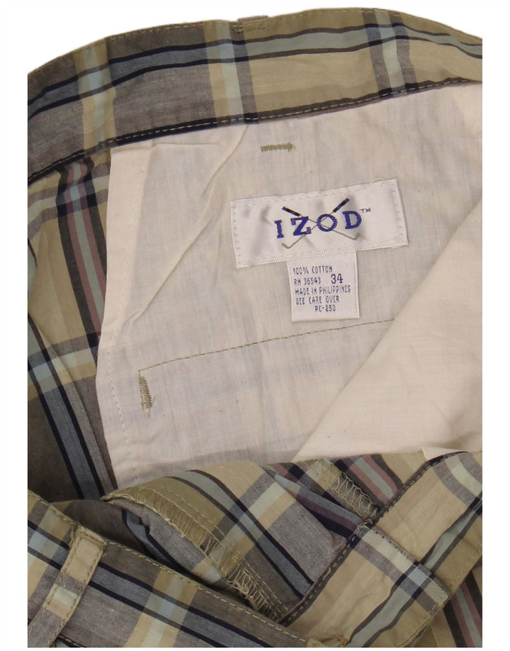 IZOD Pantalones cortos chinos para hombre W34 Algodón a cuadros caqui grande
