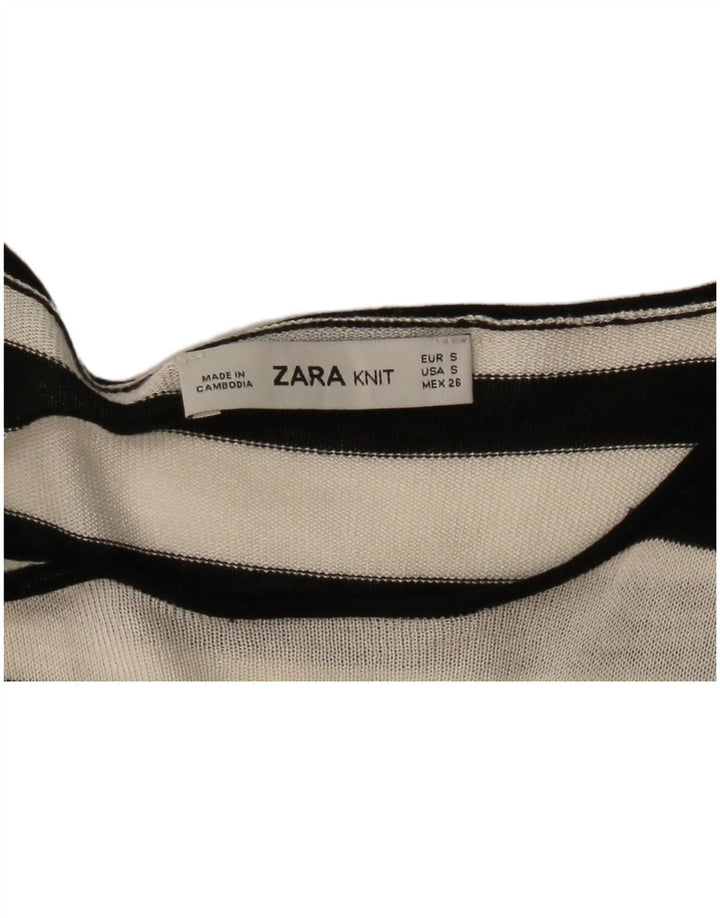 Zara Blusa Larga Extragrande De Mujer UK 10 Small Blanco A Rayas