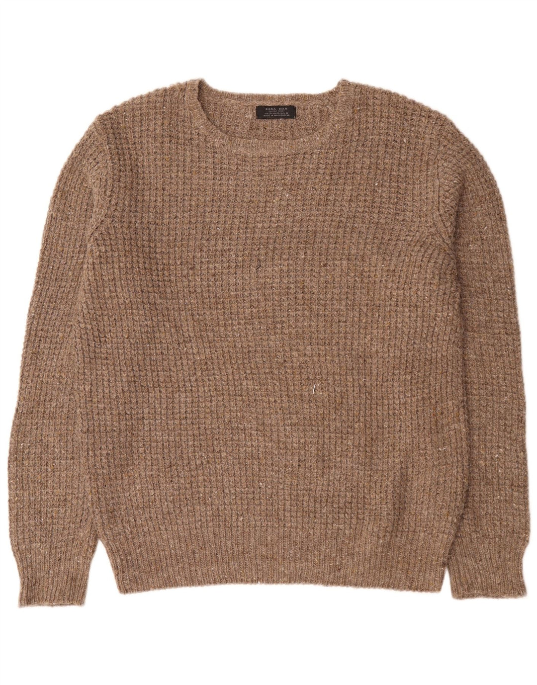 Zara Hombre Jersey Cuello Redondo Jersey XL Lana Marrón