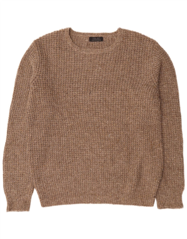 Zara Hombre Jersey Cuello Redondo Jersey XL Lana Marrón